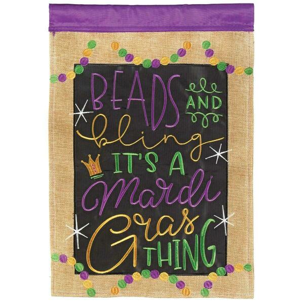 Recinto 30 x 44 in. Beads Bling Mardi Gras Burlap Everyday Garden Flag - Large RE3458040